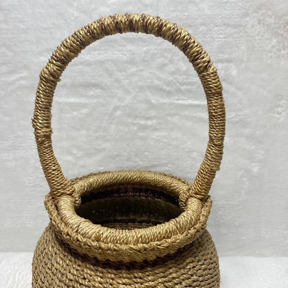 VTG Tightly Woven Basket‎ Handles Decorative Boho Farmhouse Home Decor